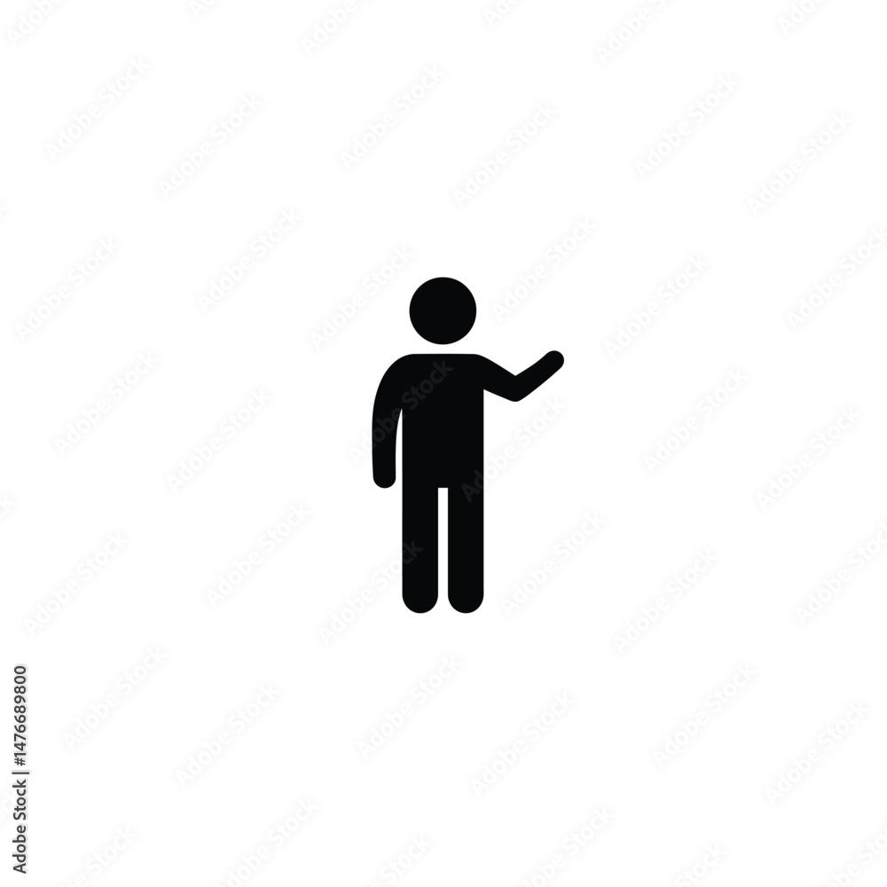 Simple black stick figure human silhouette presenting or indicating direction on white background Simple black stick figure human silhouette presenting or indicating direction on white background