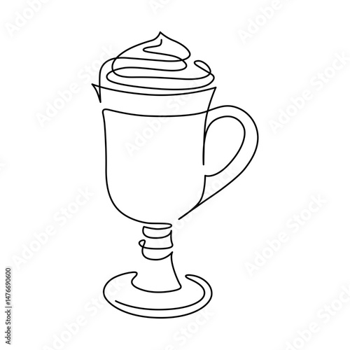 Irish coffee or hot chocolate line drawing. Hand-drawn café, bar, coffee shop or restaurant menu line art. Hand drawn vector illustration with editable stroke. Isolated on transparent background.