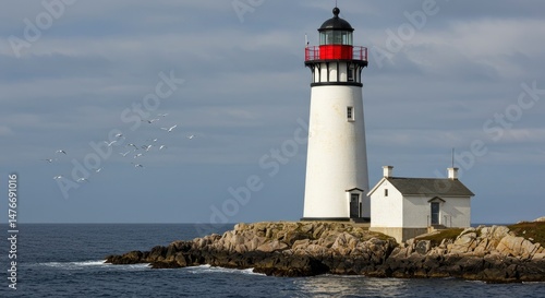 Lighthouse on rocky coastline