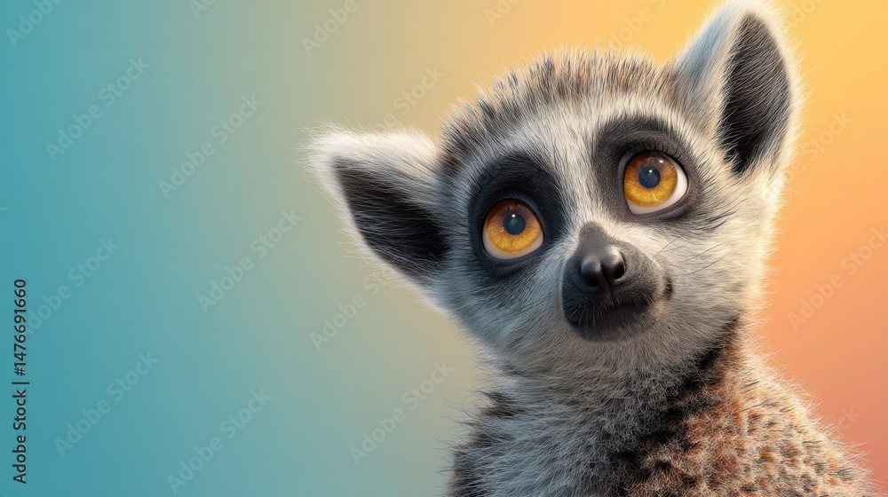 Naklejka premium Adorable 3D Lemur with Big Eyes Pastel Background Digital Art