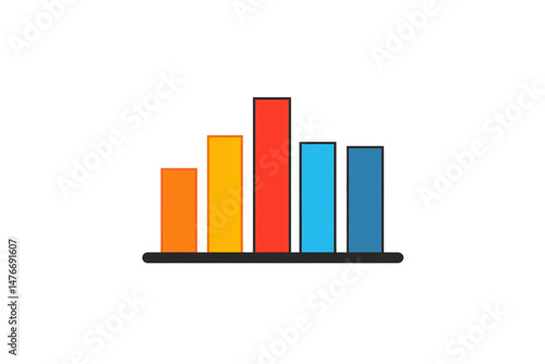Obraz na płótnie A multicolored bar chart with five vertical bars indicating varied data in a sleek, flat style, isolated on a transparent background w salonie