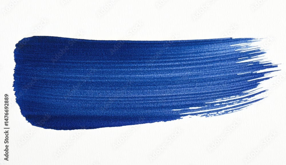 Fototapeta premium Deep blue paint stroke, horizontal and slightly oblong shape, with brushstrokes visible