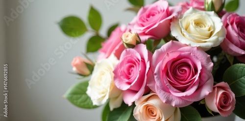 Close-up, lush pink and white wedding bouquet , floral, beautiful