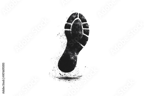 Obraz na płótnie Single rugged boot print on a dark surface, detailed with tread marks and powder-like dust, isolated on a transparent background w salonie