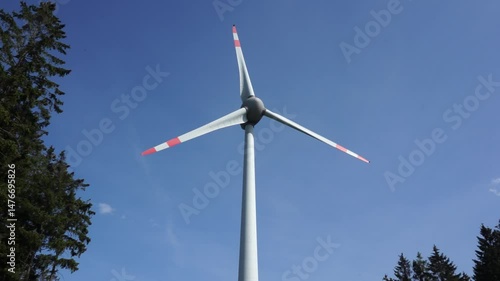 Wind Turbine Blades Rotating Against Sky Background