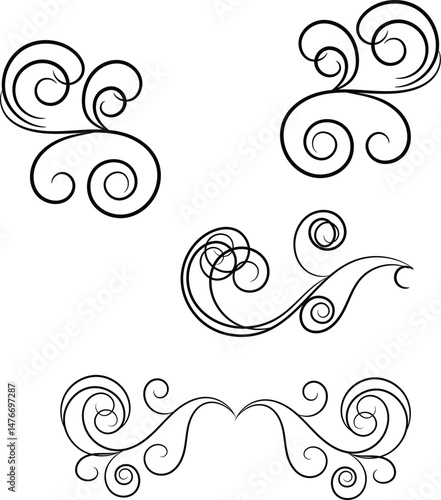 Elegant Black Swirl Design Elements Set for Decoration