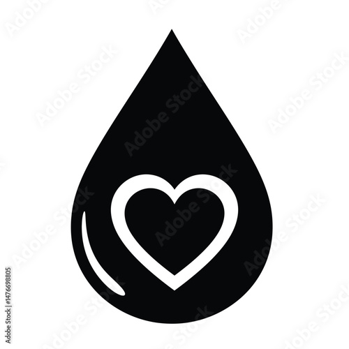 Conceptual black and white illustration of a water drop containing a heart symbol