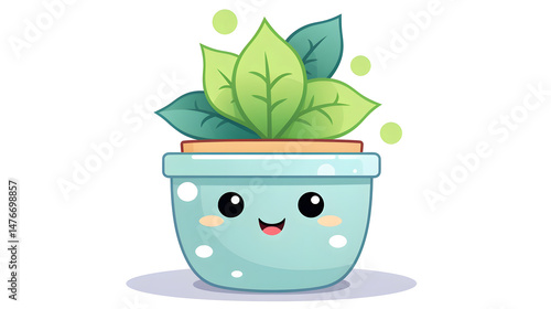 Colorful Dotted Shape Kawaii Funny Plant with Leaves Illustration for Design Projects