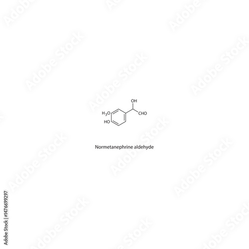 Normetanephrine aldehyde skeletal structure. Oxidative intermediate of normetanephrine compound schematic illustration. Simple diagram, chemical formula.