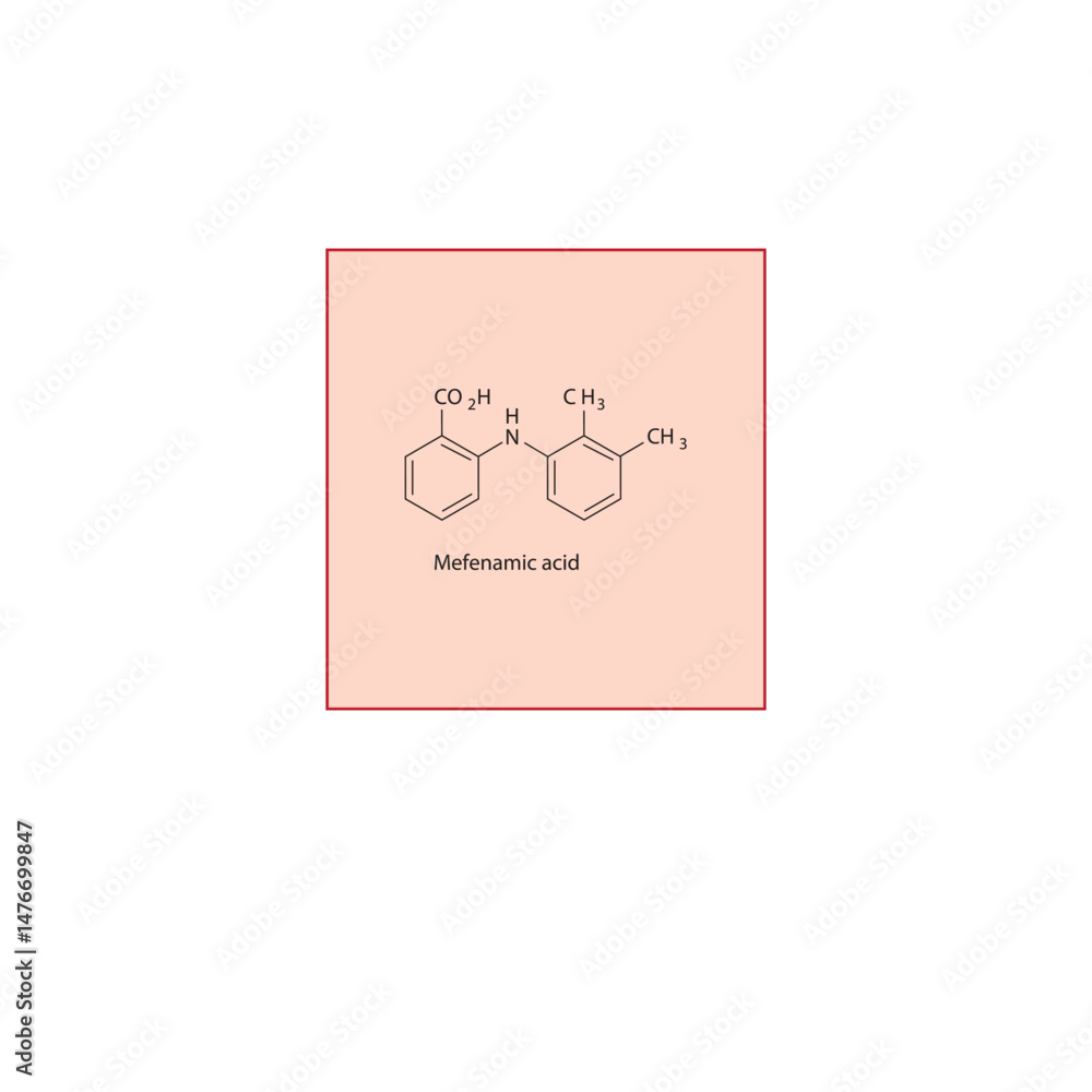 Obraz premium Mefenamic acid molecule molecular structure, NSAID compound skeletal formula, simple diagram illustration