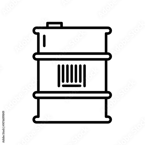Oil barrel with barcode in minimalist style on a white background  