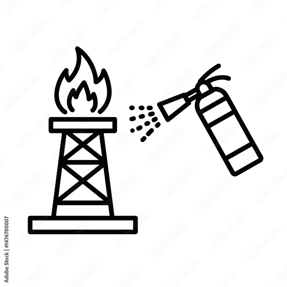 Fototapeta premium Oil well on fire being extinguished with fire extinguisher 