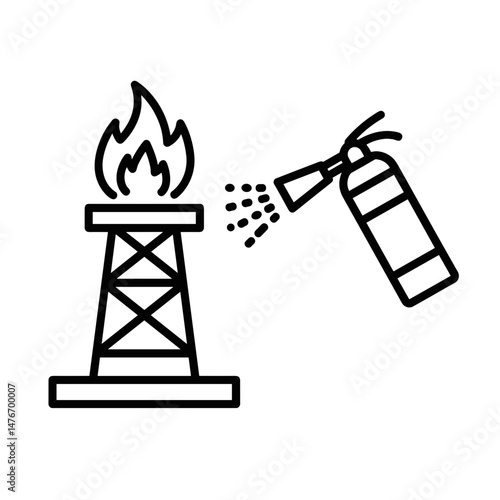 Oil well on fire being extinguished with fire extinguisher  