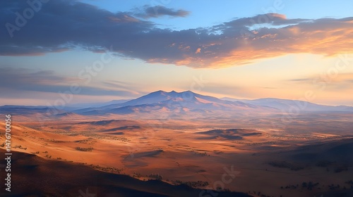 Scenic Valley with Distant Mountains Under Dramatic Sky at Sunset