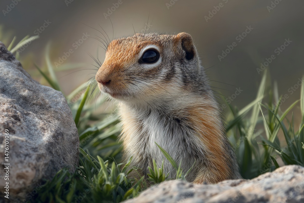 Naklejka premium Alert Least Chipmunk: A Serene Wildlife Portrait