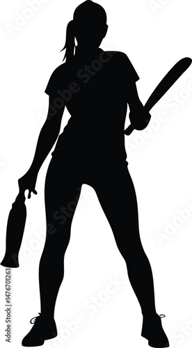 female cricket player pose vector silhouette