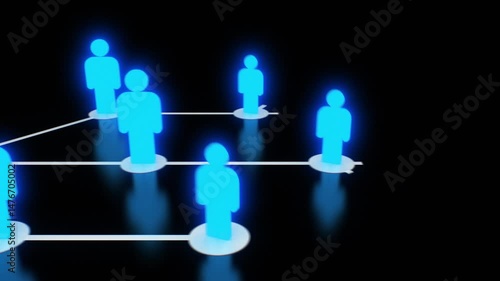 Business People Interaction Illustration Loop. Growing Social Network on Black Background Seamless 3d Animation. Cooperations, Connections, Communications. Lines and Dots Businessmen Links Concept 4k.