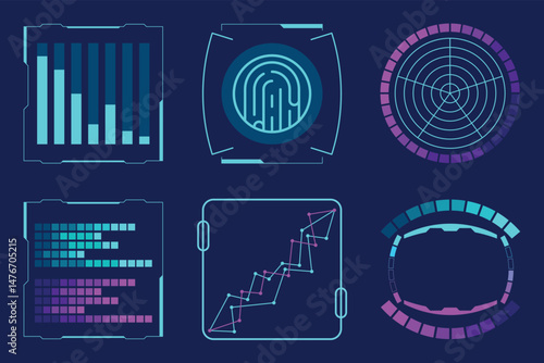Futuristic Data HUD Interface Elements Vector illustration Set