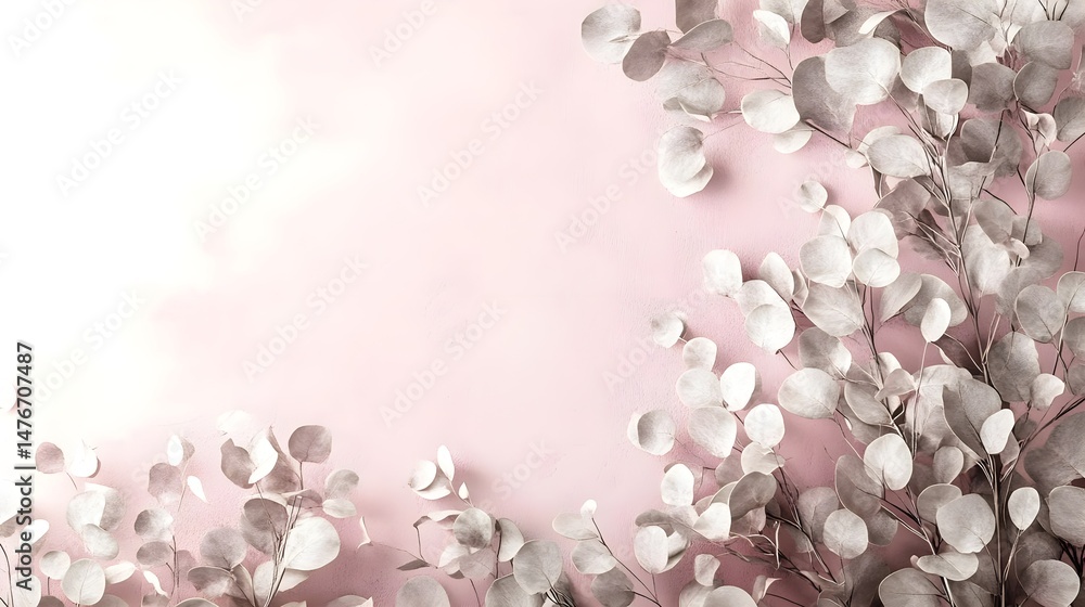 Obraz premium Soft Pastel Hued Background with Delicate Eucalyptus Leaves