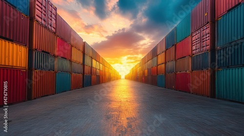 Wallpaper Mural Colorful shipping containers with sunset lighting Torontodigital.ca