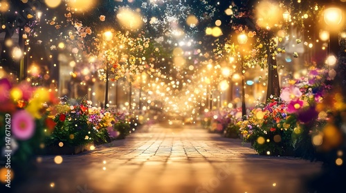 Wallpaper Mural Tranquil Garden Path Adorned with Vibrant Flowers and Soft Lights Torontodigital.ca