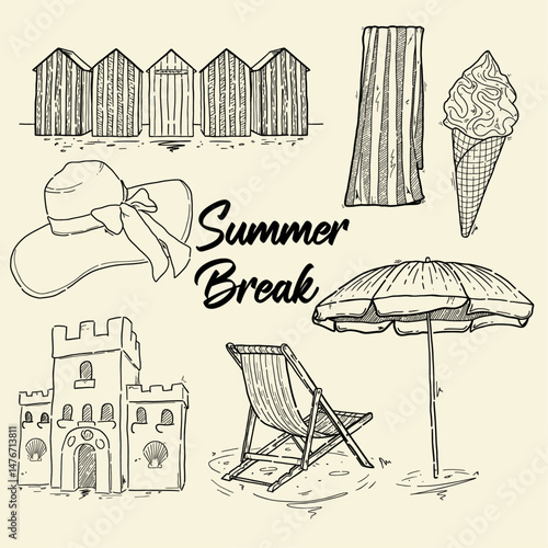 Ensemble d'illustrations vectorielles symbolisant les vacances, la plage et le littoral. Tourisme et repos, fichier vectoriel