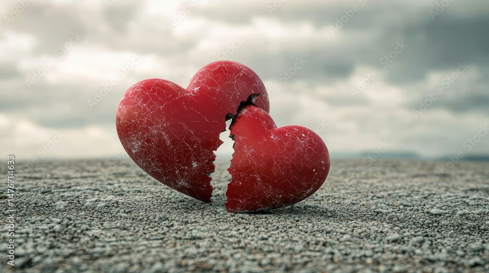 Fototapeta premium A broken relationship symbolized by a split heart