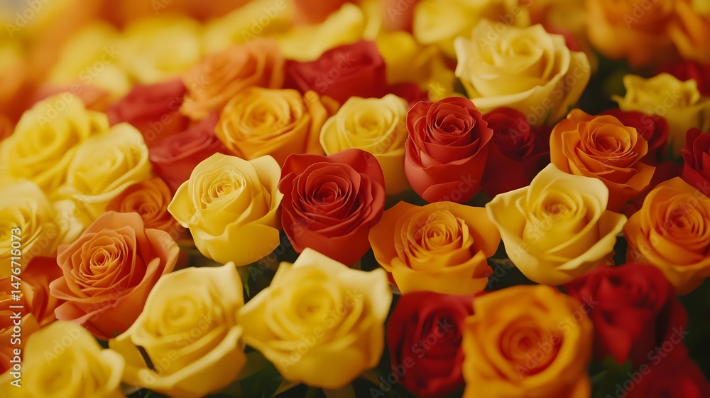 Vibrant Arrangement of Roses in Shades of Yellow and Orange Vibrant Arrangement of Roses in Shades of Yellow and Orange