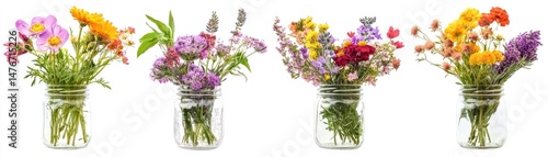Wallpaper Mural Colorful Wildflower Arrangements in Glass Jars (1) Torontodigital.ca
