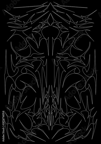 Neo Tribal symmetrical Shapes, Cyber Sigilism Y2k Streetwear Elements Vector Design