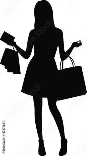 a shopping woman holding a credit card vector silhouette