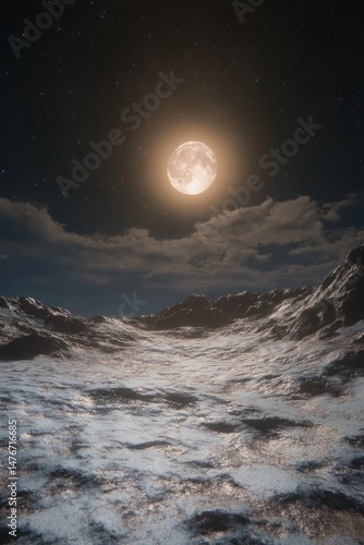 Lunar landscape at night