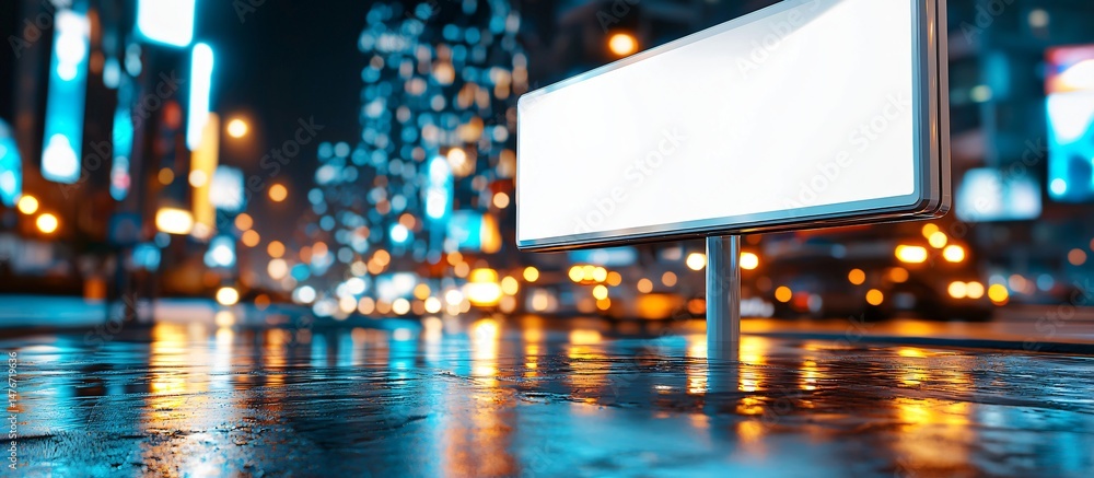 simple urban setting featuring billboard with white casing, wet concrete underfoot, traffic blur in background, sharp details for technology or digital ads simple urban setting featuring billboard with white casing, wet concrete underfoot, traffic blur in background, sharp details for technology or digital ads