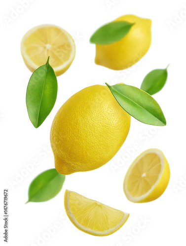 Wallpaper Mural Levitation Lemon with Leaves Isolated on White Background
 Torontodigital.ca