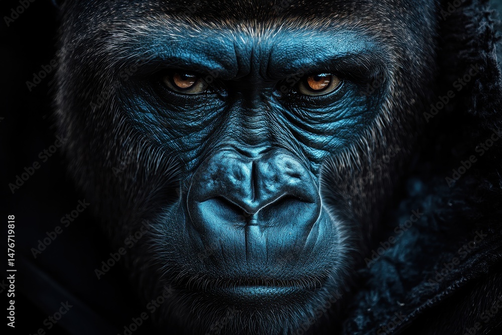 Intense gaze of a gorilla in natural habitat during the late afternoon Intense gaze of a gorilla in natural habitat during the late afternoon