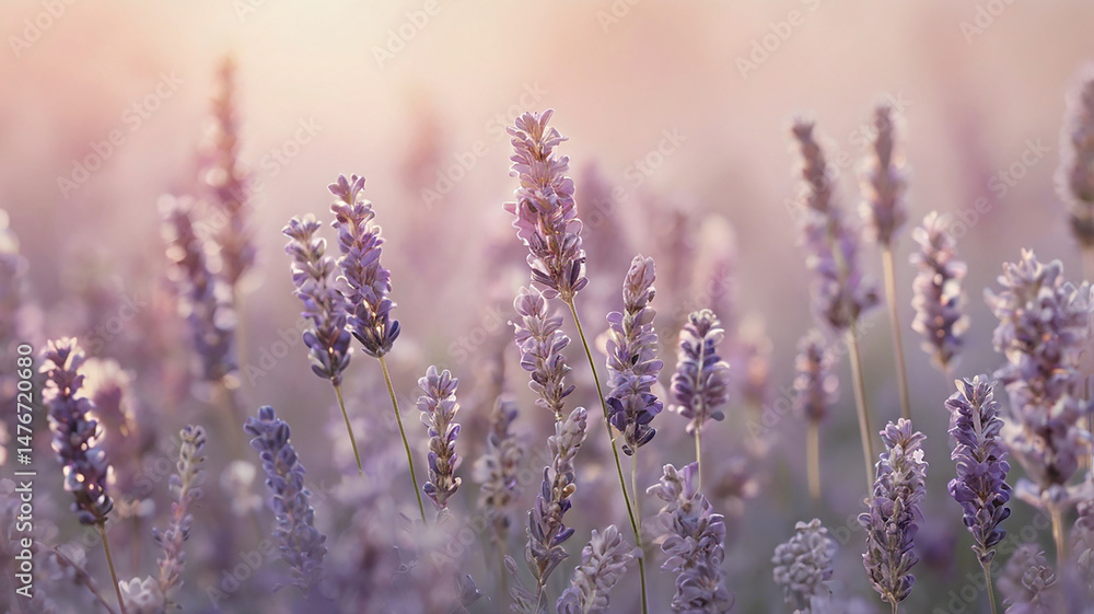 Fototapeta premium Close-up of lavender flowers with smooth petal texture and fragrant aroma as if smelled from the picture.
