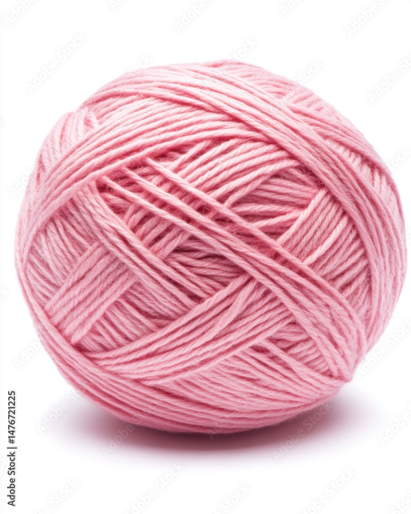 Studio shot of a single ball of soft pink yarn against a white background for knitting and crochet projects craft supply Studio shot of a single ball of soft pink yarn against a white background for knitting and crochet projects craft supply
