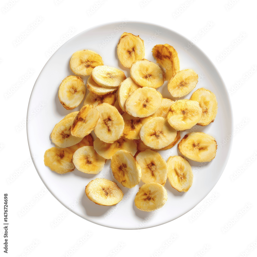 Delicious Crispy Banana Chips on a White Plate Delicious Crispy Banana Chips on a White Plate