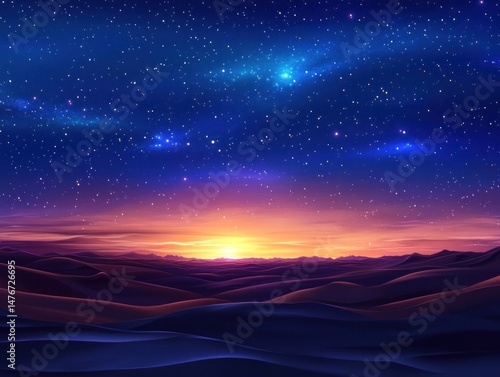 Starry night desert sunrise