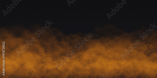 Orange Fog effect on transparent dark background. Vector Smoke cloud.