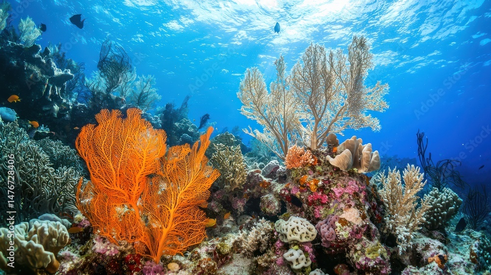 Obraz premium A coral garden with sea fans and sponges