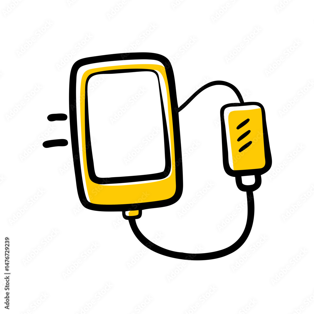 Phone charger connected to mobile device in minimal design Phone charger connected to mobile device in minimal design
