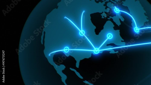 Flying Along Growing Network Lines Around the World. Connecting the Dots Illustration. Global International Connections, Communications, Cooperations. Globalization Business Technology Concept 4k.