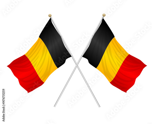 Waving flag of Belgium country.  Isolated belgian tricolor flag on white background. Vector flat illustration.Belgium official flag vector with standard size and proportion. National flag emblem 