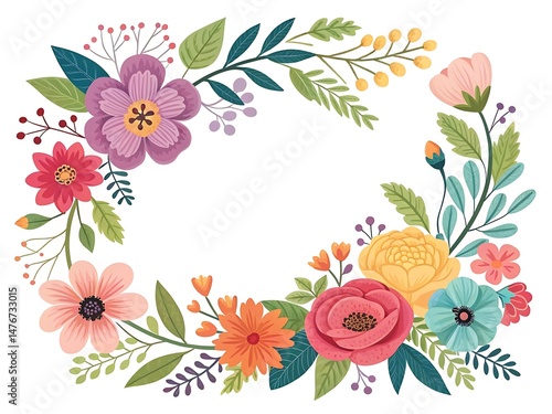 Colorful and Artistic Floral Frame Illustration for Invitations and Celebrations