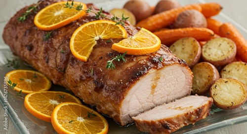 Pork Loin with Orange and Thyme Served with Roasted Vegetables