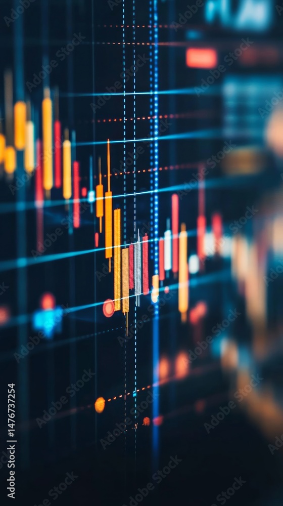 Stock Market Candlestick Graph with Financial Data Analysis in Blue and Orange Tones Creates an Abstract and Dynamic Business Presentation Background Stock Market Candlestick Graph with Financial Data Analysis in Blue and Orange Tones Creates an Abstract and Dynamic Business Presentation Background