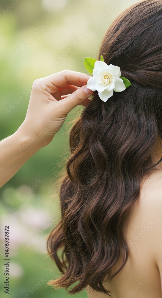 Naklejka premium Woman with flower in hair fashion style