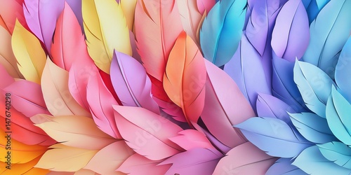 Wallpaper Mural Colorful Arch-Shaped Paper Feathers Background: Elegant and Dreamy Pattern with Soft Pastels and Vibrant Hues Torontodigital.ca