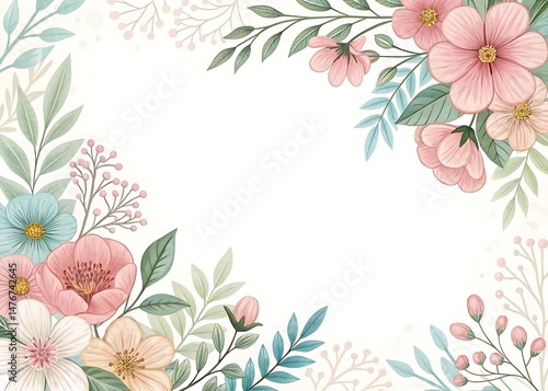 Elegant floral frame with soft pastel colors and beautiful botanical arrangement